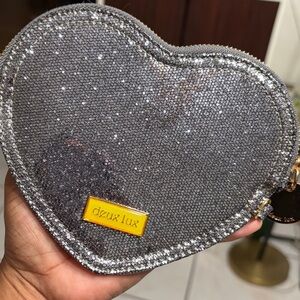 Deux Lux Glittering Silver Heart Clutch